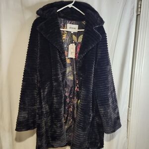 Jason Wu Women’s Faux Fur Ribbed Winter Coat Black Size L